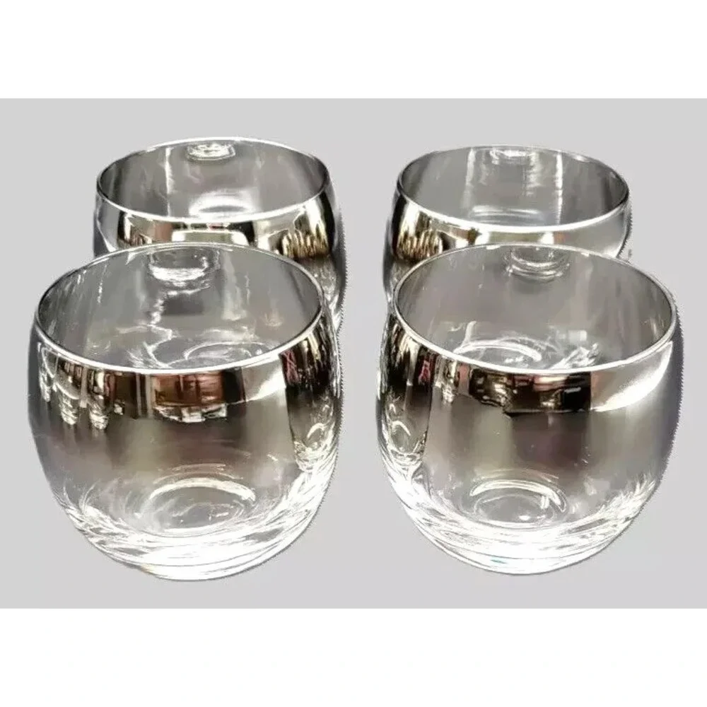 Chrome Silver Fade Fine Barware Glasses - 4 Roly-Poly Set - Mid-Century Stunning